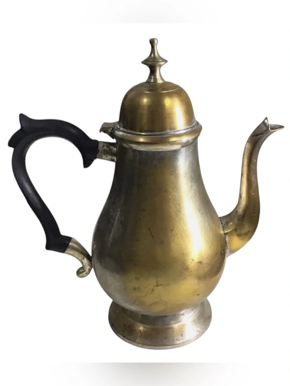 Vintage EPNS Coffee Tea Pot Pair Brass Tone 8.5” 10” Black Handles India